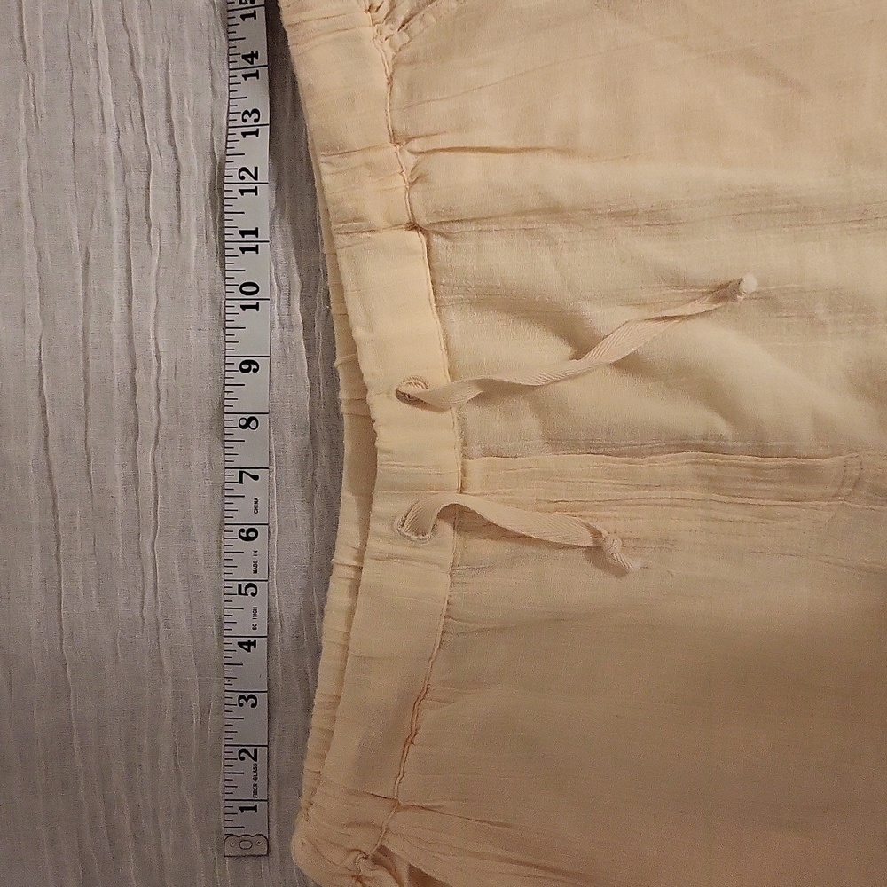 Free People Large Beige Wide-Leg Cargo Pants Boho Elastic Waist - Picture 7 of 13